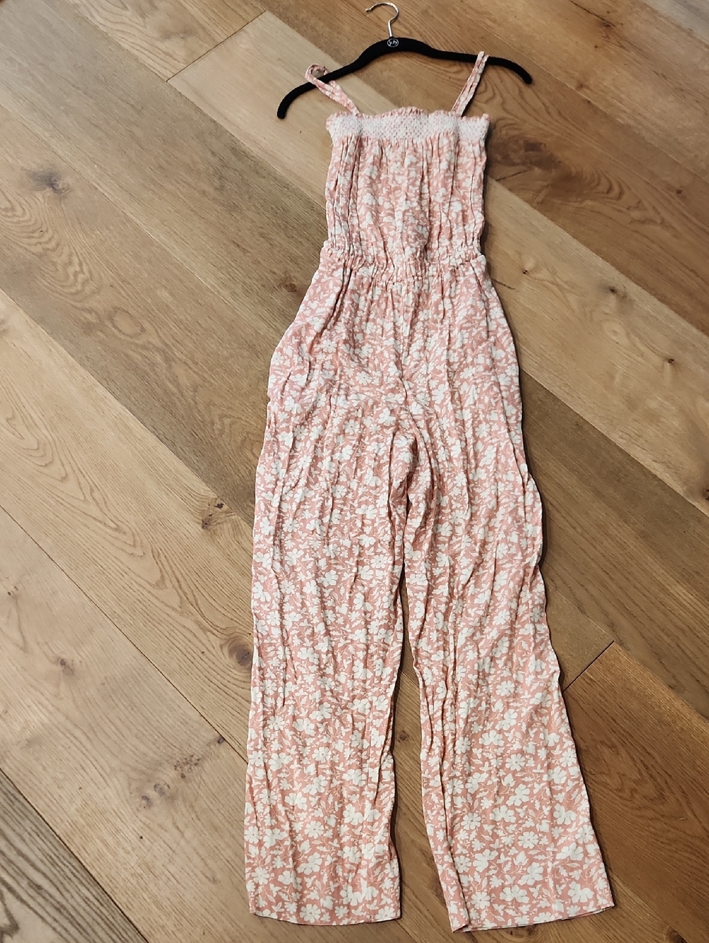 Faherty Floral Smocked Strap Jumpsuit in Blush Pink